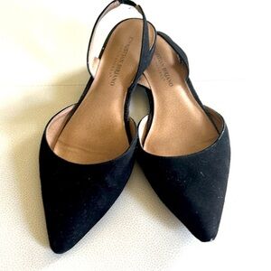 Christian Sirjano Sling Back Flats 8 1/2 Black Pointed Toe Classic Staple Casual
